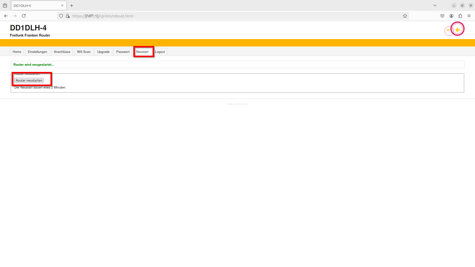 12. Neustart in der Weboberfläche durchführen